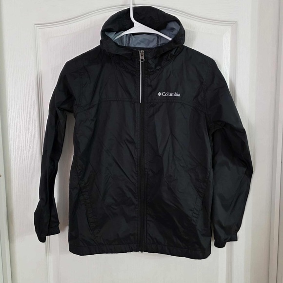Columbia Children’s Classic Black Full Zip Hooded Windbreaker Sz M 10/12. 8167 - Picture 1 of 3